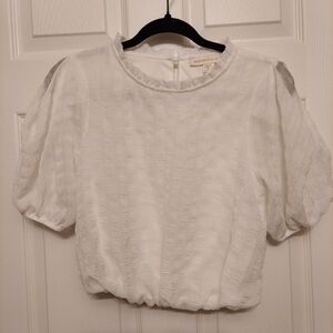 Monteau Size Medium Cropped White Blouse Feminine Romantic